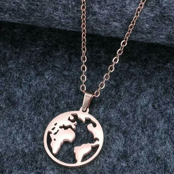 Fashion Necklace World Map Globe  Rose Gold Color - Picture 2 of 3